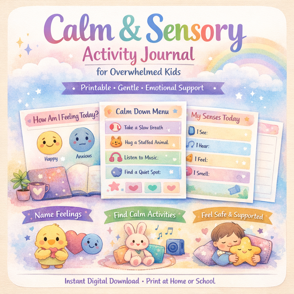 Calm & Sensory Activity Journal for Overwhelmed Kids (Printable PDF)